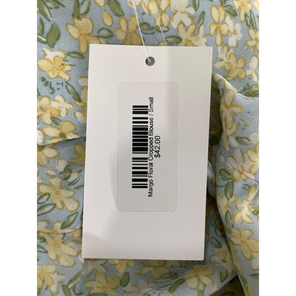 Calista Margo Blouse Size Small Floral Crop Button Up Tie Front Blue Yellow NEW - Picture 4 of 10